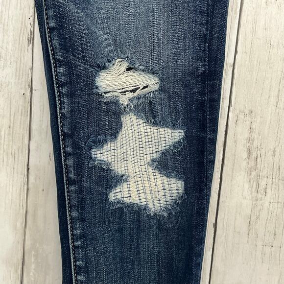 American Eagle Next Level Stretch Hi-Rise Dark Wash Button Distressed Jegging 4 - Picture 3 of 11